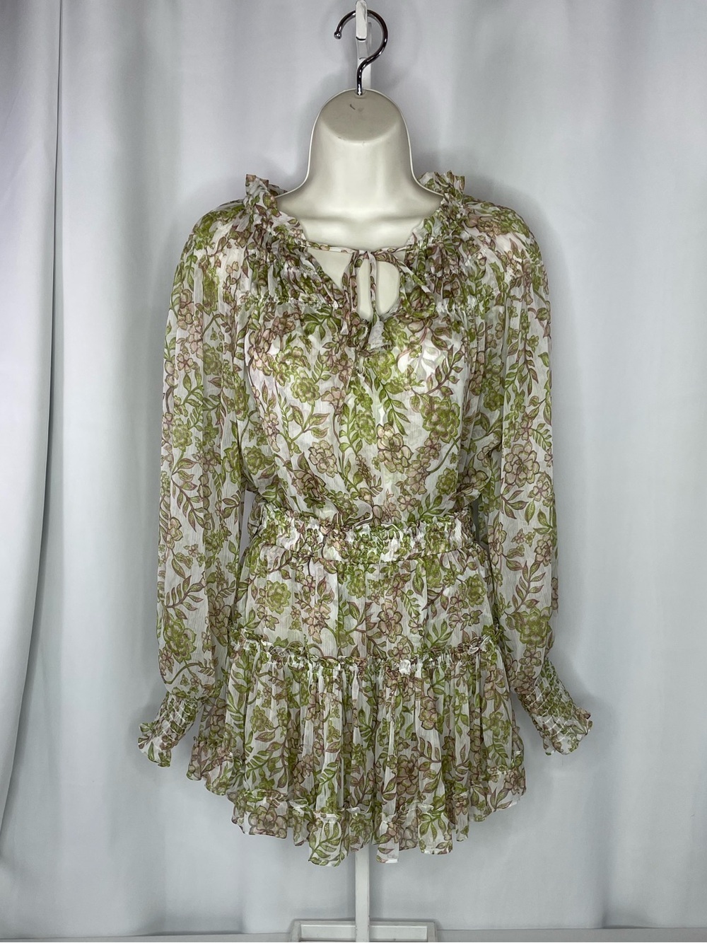 MISA Los Angeles Floral Chiffon Mini Skirt Set XS Boho Peasant Top Romantic Coqu